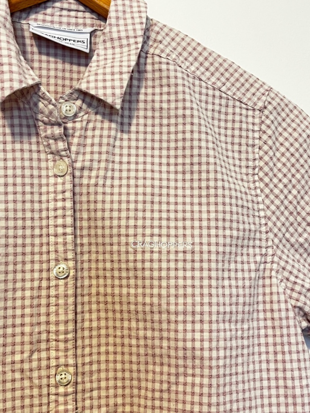 Craghoppers Plaid Short Sleeve Button Down Shirt Outdoor Hiking Zipper Pocket